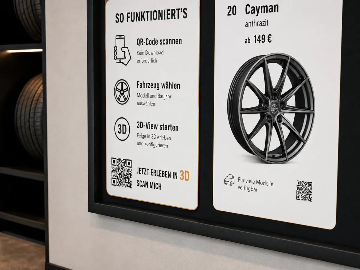 So funktioniert es: QR scannen, Fahrzeug wählen, 3D-View
