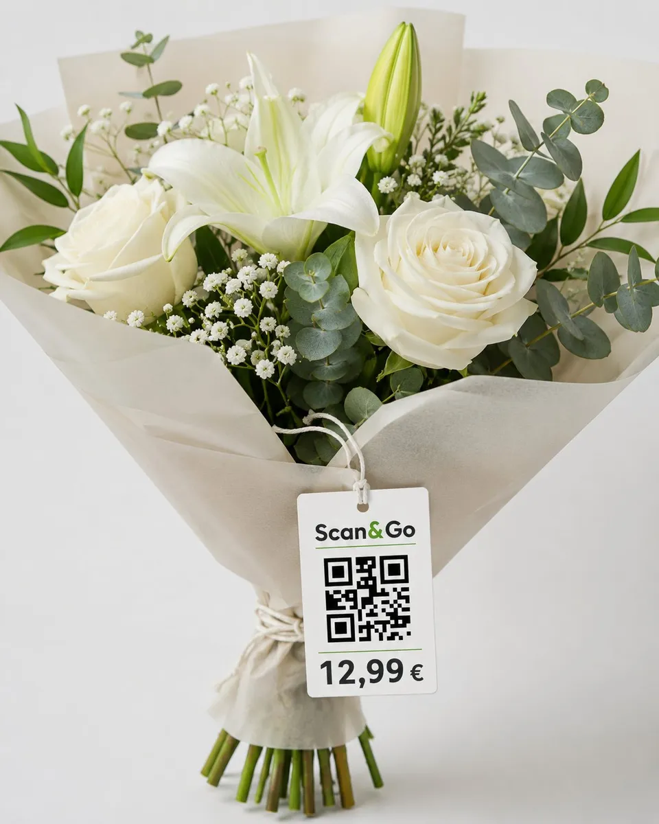 Blumenstrauß mit Scan&Go-Etikett